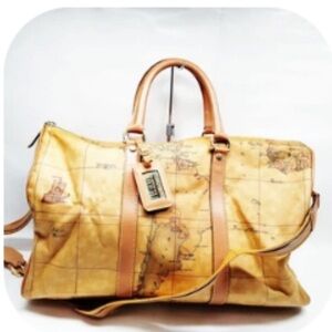 Vintage Alviero Martini 1ª Classe Large Travel Duffle in Geo Print Coated Canvas